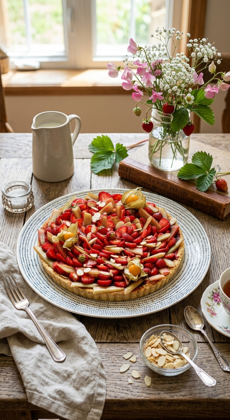 Tarte aux fraises et rhubarbe