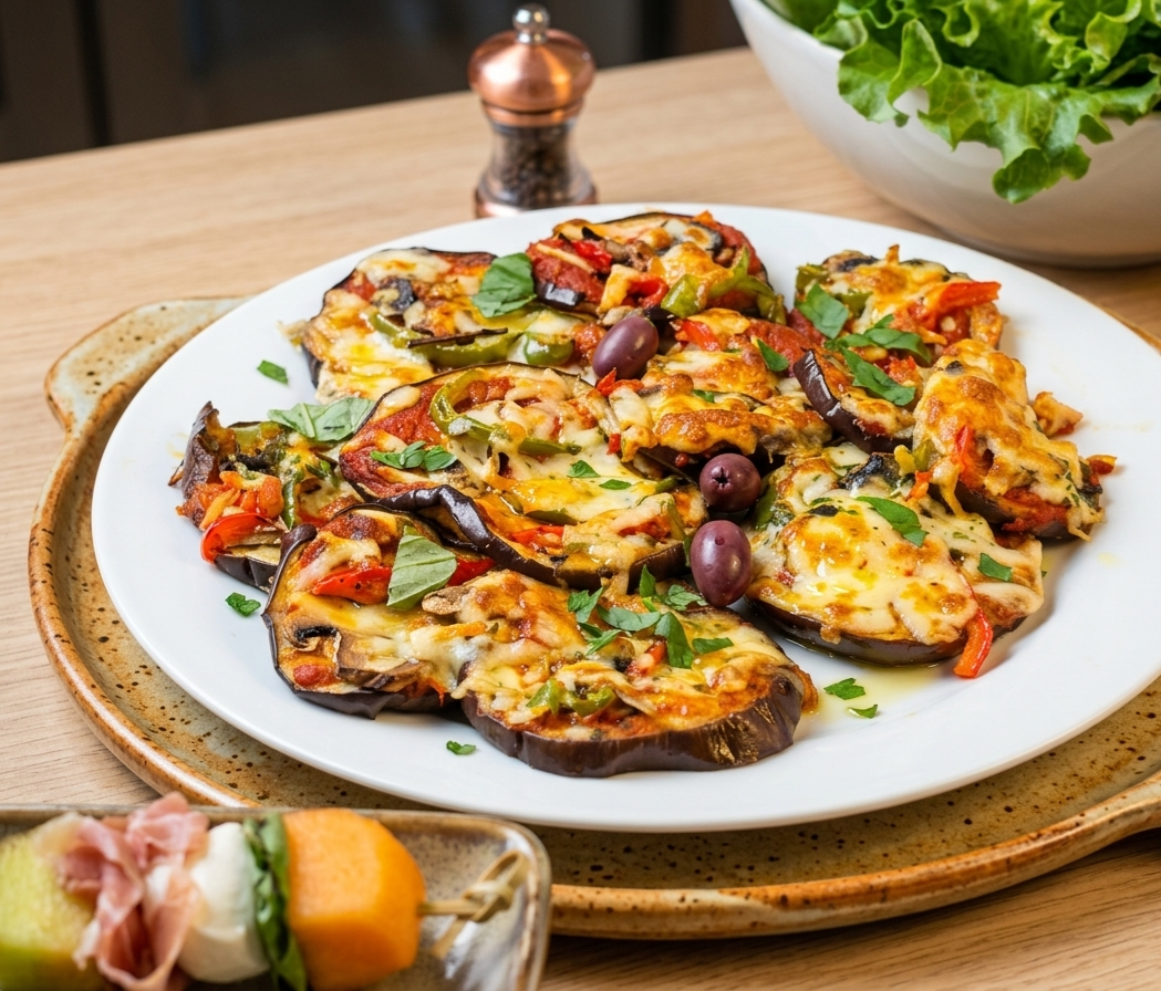 Pizzetas d'aubergine gratinées